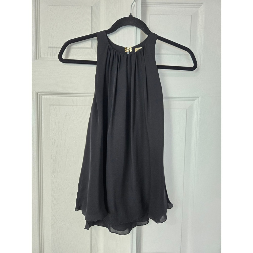 L'AGENCE Black 100% Silk Pleated Halter Neck Sleeveless Blouse Top Size 0